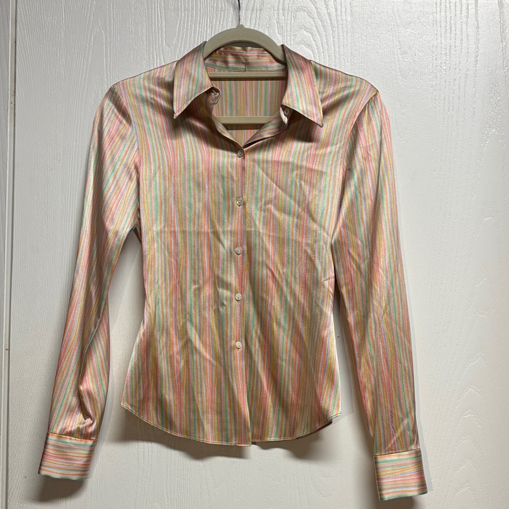 Tahari Striped Button Down Silk Shirt for Women XS. Like New